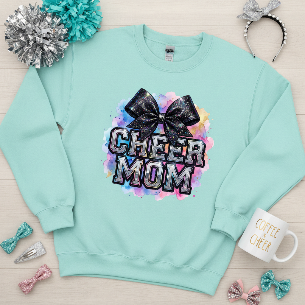Cheer Mom Glitter Sweatshirt Turquesa Bebé