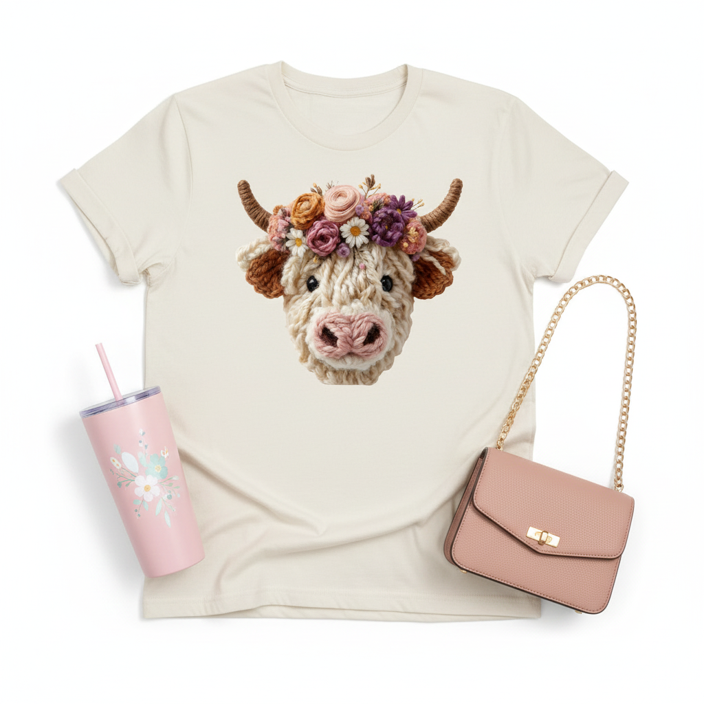 Highland Cow camiseta crema