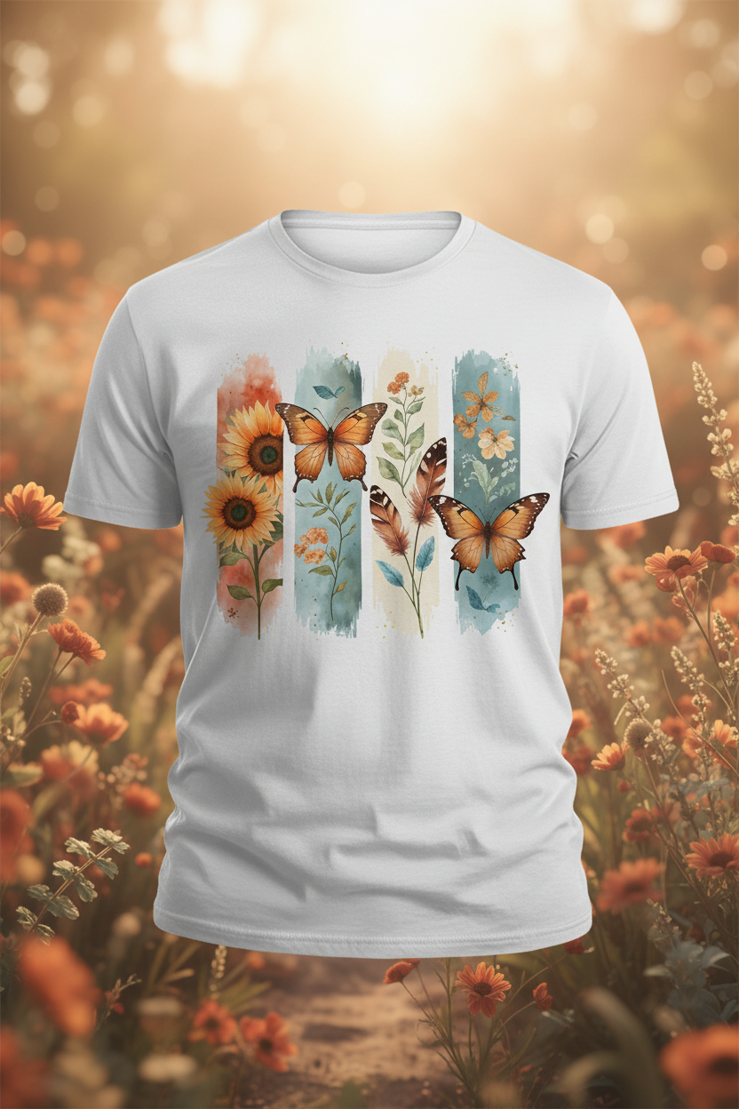 Butterfly Sunflower T-Shirt Mockup