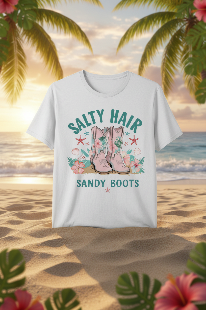 Salty Hair Sandy Boots T-Shirt Mockup