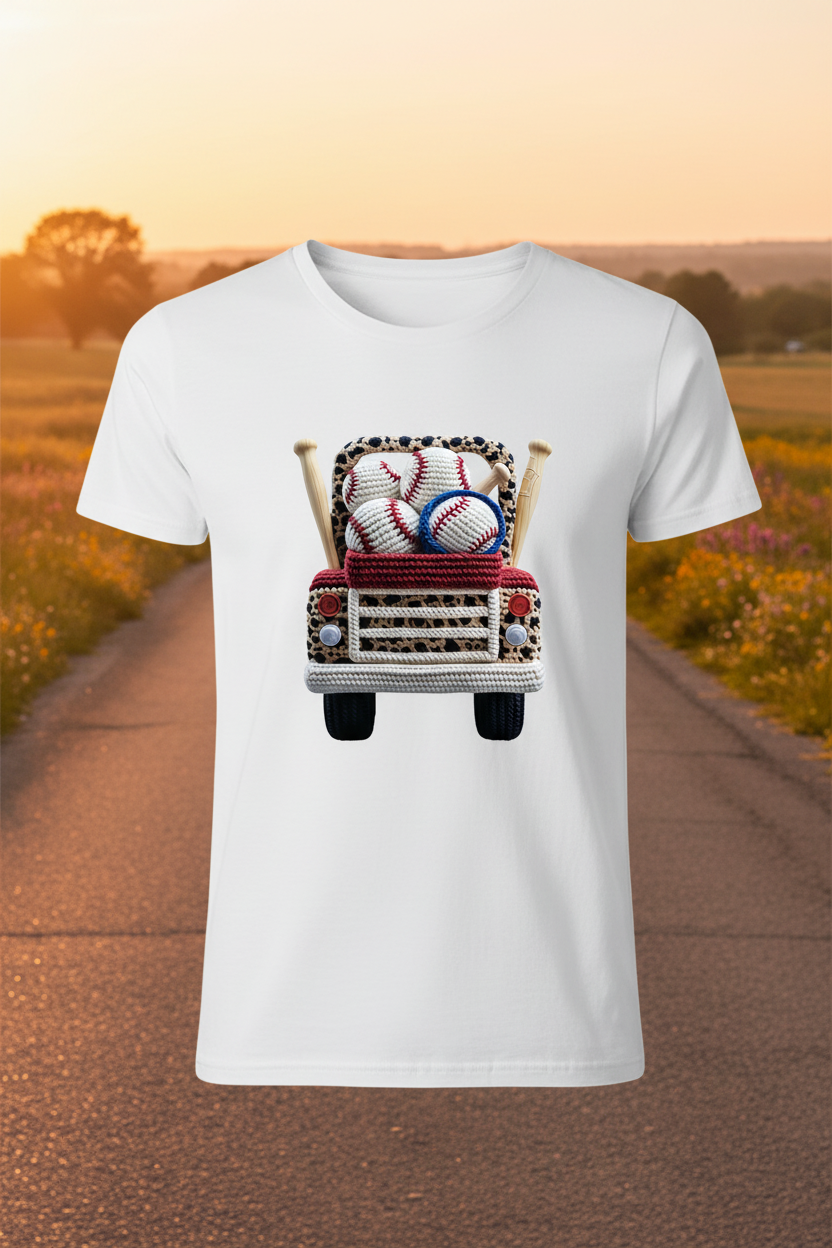 Baseball Leopard Truck White T-Shirt Mockup