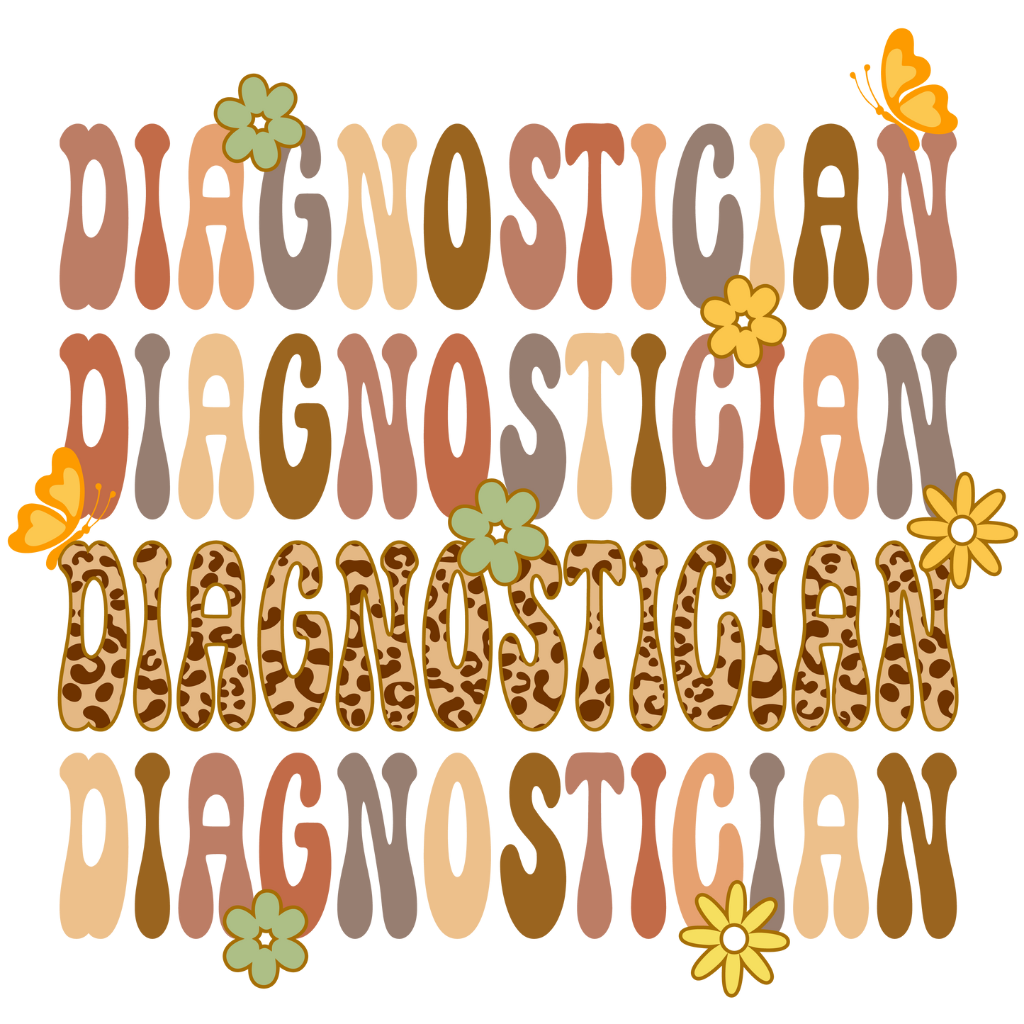 DIAGNOSTICIAN RETRO BUTTERFLY & FLOWERS-CLEAR FILM SCREEN PRINT
