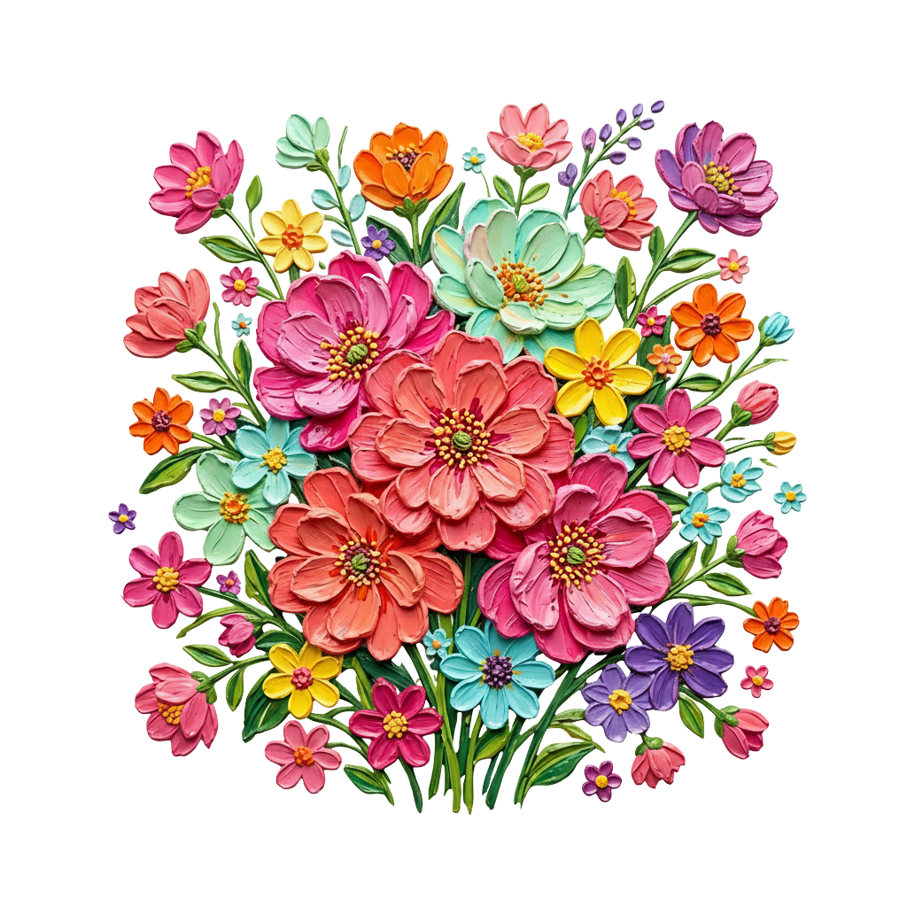 COLORFUL FLORAL BOUQUET-CLEAR FILM SCREEN PRINT