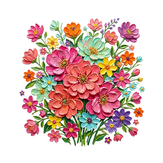 COLORFUL FLORAL BOUQUET-CLEAR FILM SCREEN PRINT