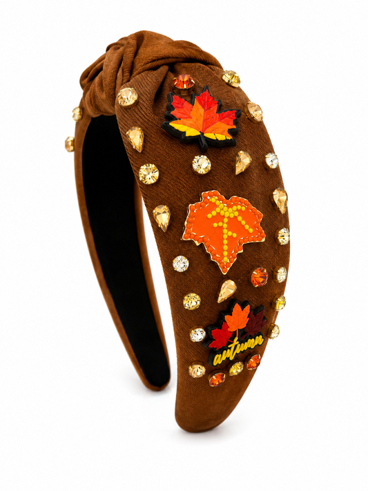 DIADEMA OTOÑAL – CAFÉ CON HOJAS Y CRISTALES / AUTUMN HEADBAND – BROWN WITH LEAVES & CRYSTALS