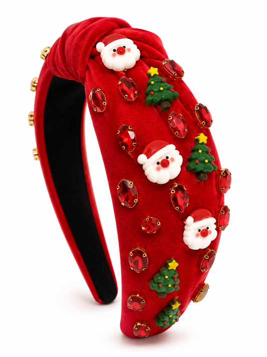 DIADEMA NAVIDEÑA – ROJA CON SANTA Y ÁRBOLES / CHRISTMAS HEADBAND – RED WITH SANTA & TREES
