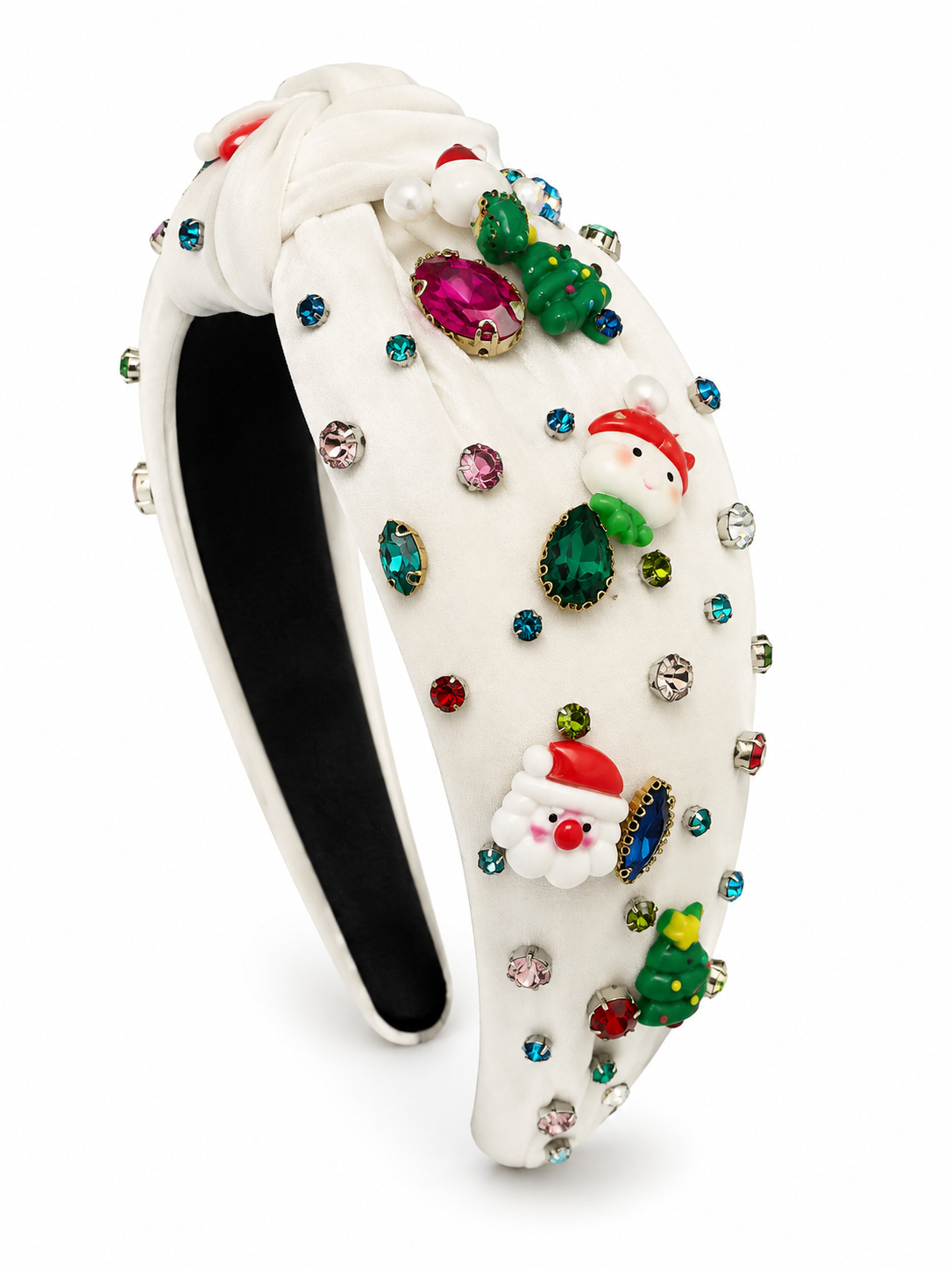 DIADEMA NAVIDEÑA – BLANCA CON SANTA Y CRISTALES / CHRISTMAS HEADBAND – WHITE WITH SANTA & CRYSTALS