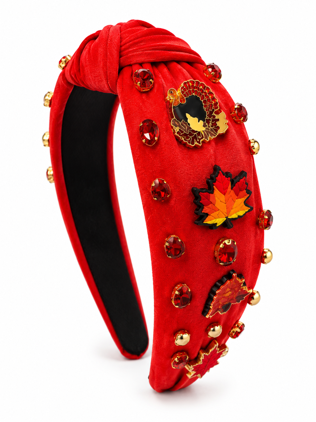 DIADEMA THANKSGIVING – ROJA CON PAVO Y HOJAS / THANKSGIVING HEADBAND – RED WITH TURKEY & LEAVES