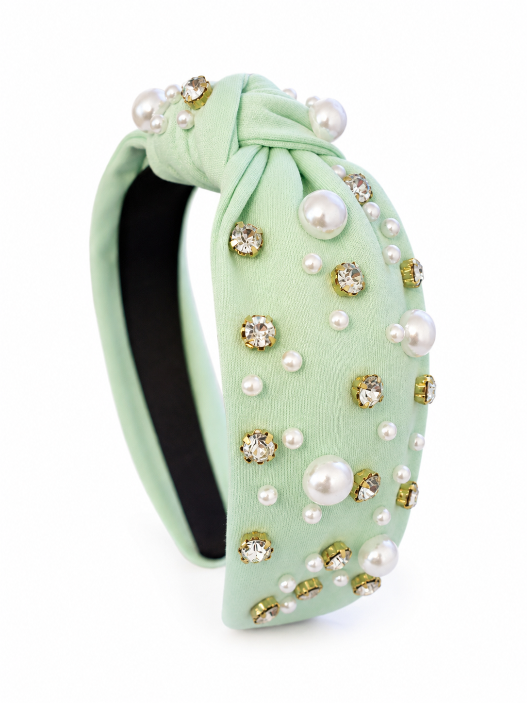 DIADEMA – VERDE MENTA CON PERLAS Y CRISTALES / HEADBAND – MINT GREEN WITH PEARLS & CRYSTALS