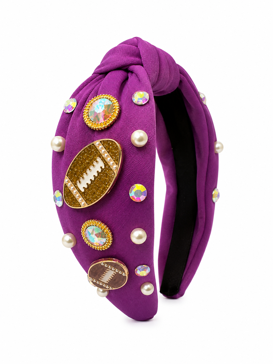 DIADEMA FÚTBOL AMERICANO – MORADA CON PERLAS Y CRISTALES / FOOTBALL HEADBAND – PURPLE WITH PEARLS & CRYSTALS