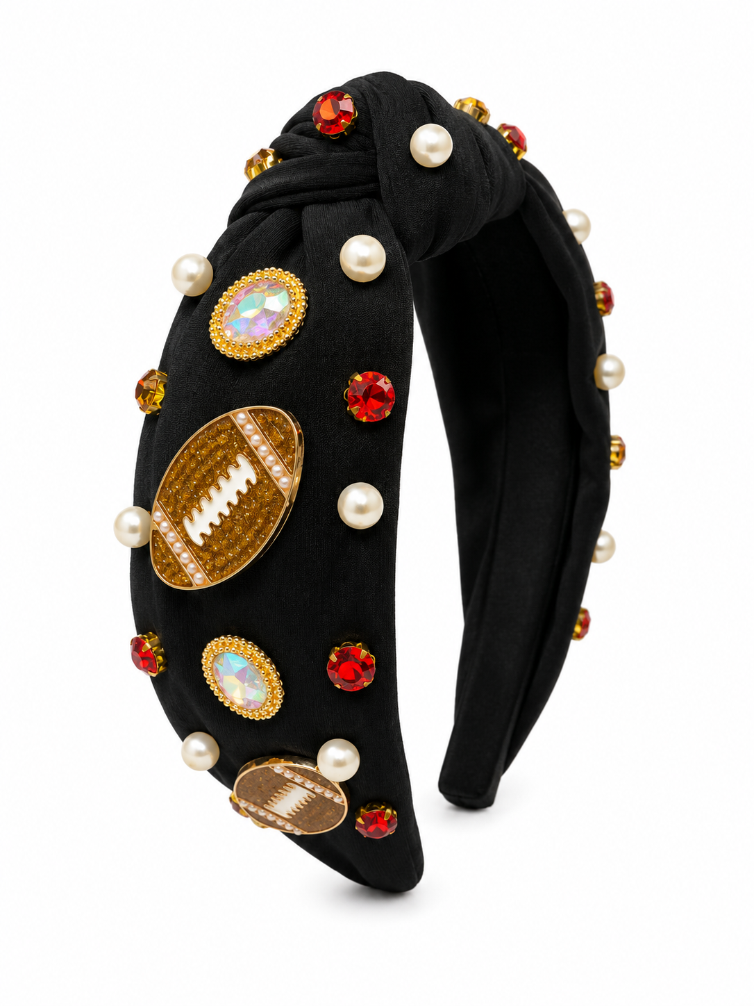 DIADEMA FÚTBOL AMERICANO – NEGRA CON PERLAS Y CRISTALES / FOOTBALL HEADBAND – BLACK WITH PEARLS & CRYSTALS