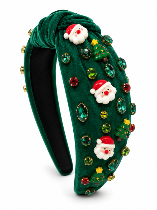 DIADEMA NAVIDEÑA – VERDE CON SANTA Y ÁRBOLES / CHRISTMAS HEADBAND – GREEN WITH SANTA & TREES