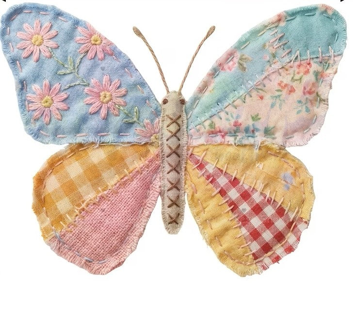FLORAL PATCHWORK BUTTERFLY- CLEAR FILM SCREEN PRINT