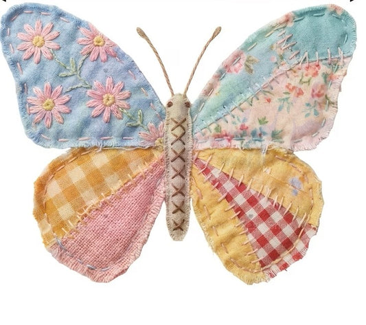 FLORAL PATCHWORK BUTTERFLY- CLEAR FILM SCREEN PRINT