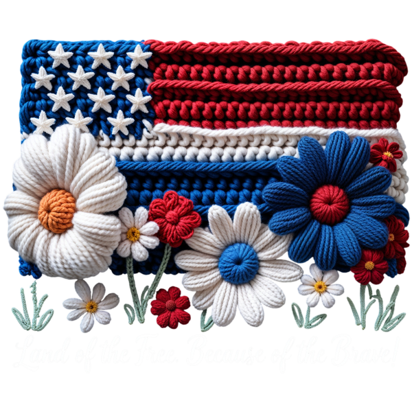 LAND OF THE FREE FLAG & FLOWERS-CLEAR FILM SCREEN PRINT