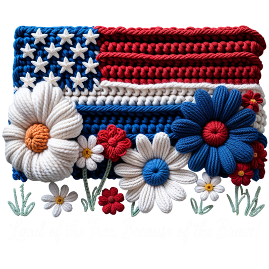 LAND OF THE FREE FLAG & FLOWERS-CLEAR FILM SCREEN PRINT
