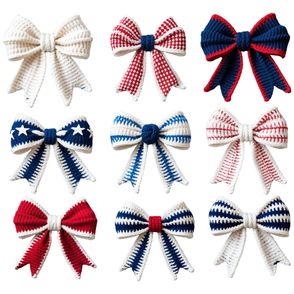 RED WHITE & BLUE BOWS-CLEAR FILM SCREEN PRINT