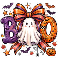 BOO Ghost with Bow Halloween DTF Transfer