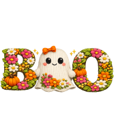 Preppy Floral Ghost BOO Halloween DTF Transfer
