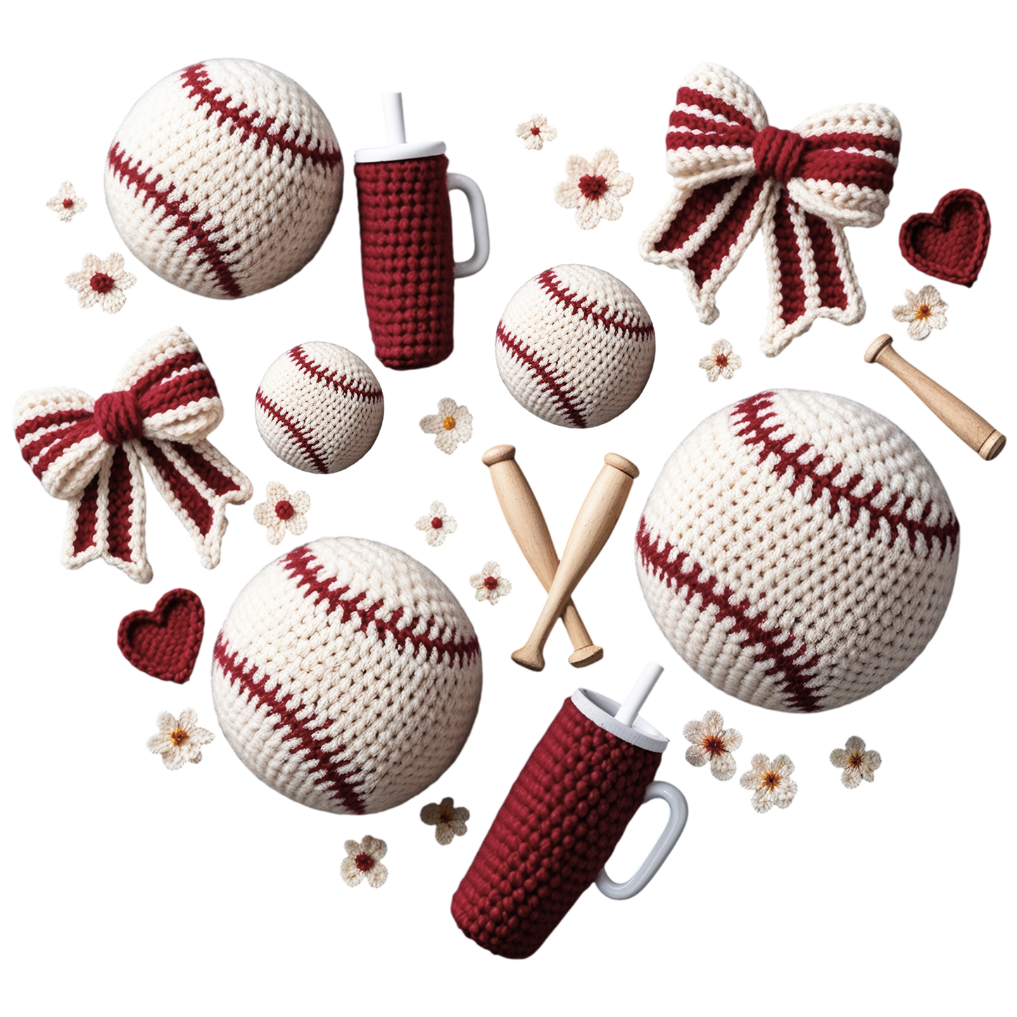 BASEBALL HEART CROCHET-CLEAR FILM SCREEN PRINT