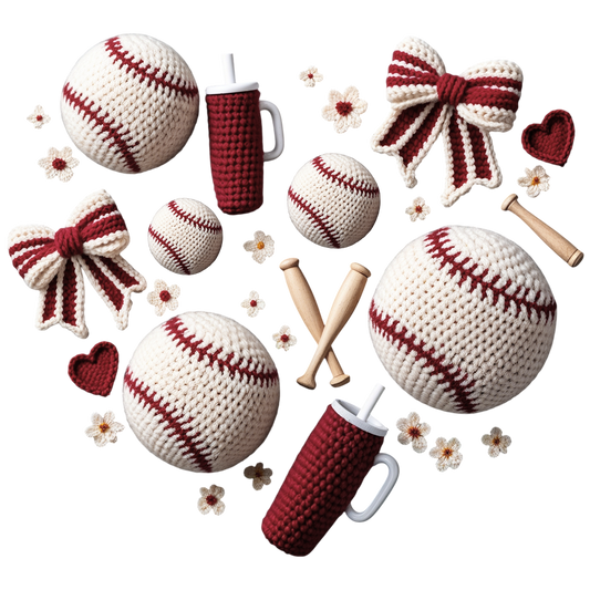 BASEBALL HEART CROCHET-CLEAR FILM SCREEN PRINT