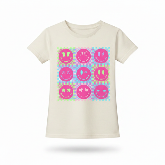Black T-Shirt Holographic Smiley Faces
