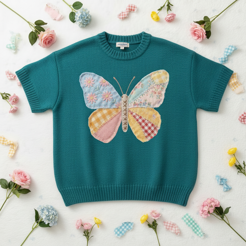 Camisa turquesa mariposa patchwork