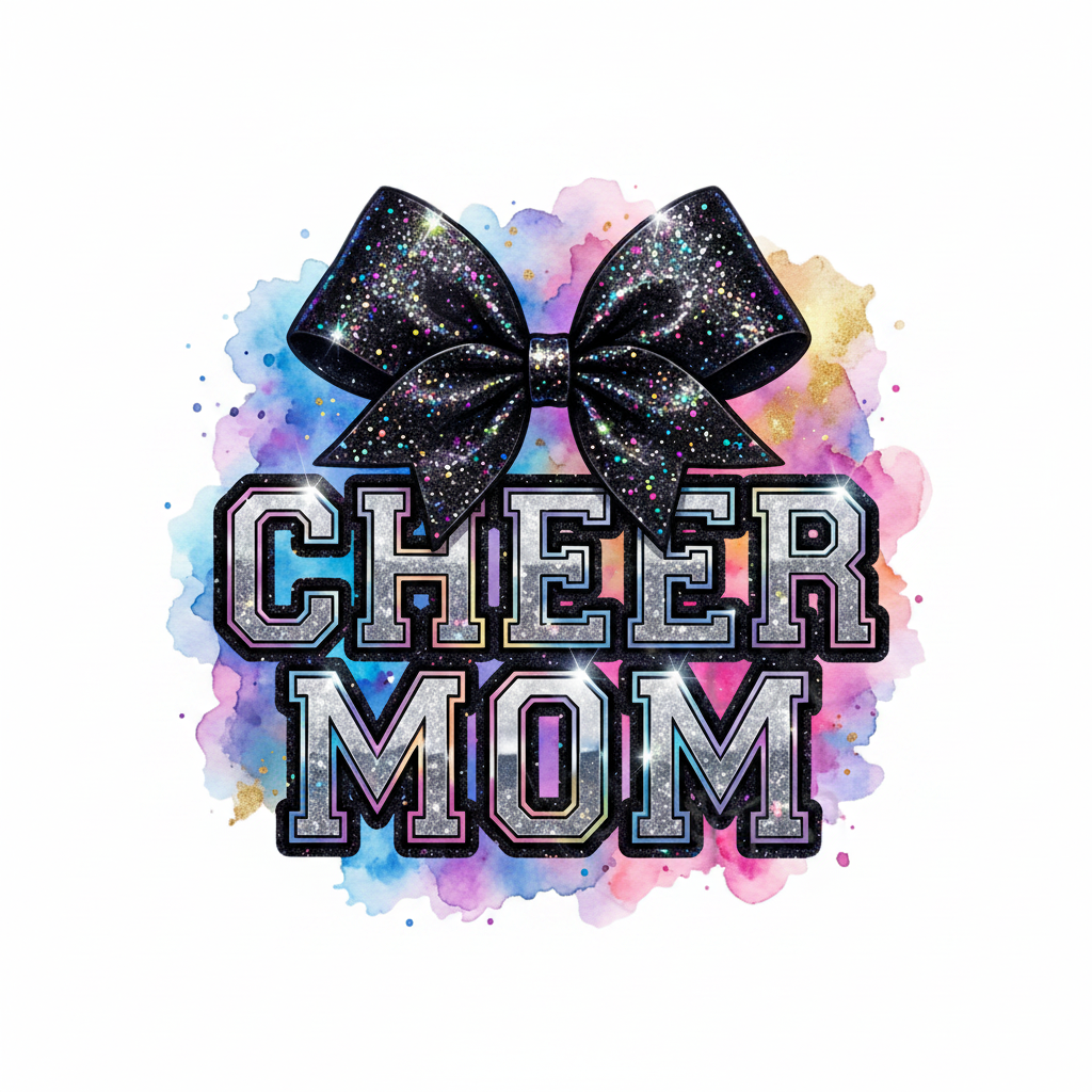 Cheer Mom Glitter DTF fondo blanco