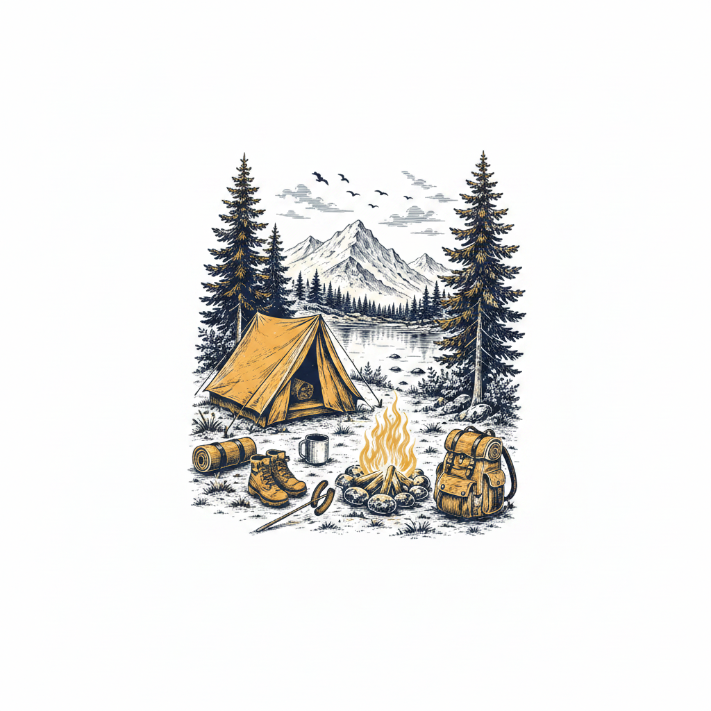 DTF Camping Scene - Fondo Blanco