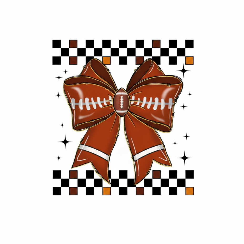 DTF Football Bow Checkerboard - Fondo Blanco