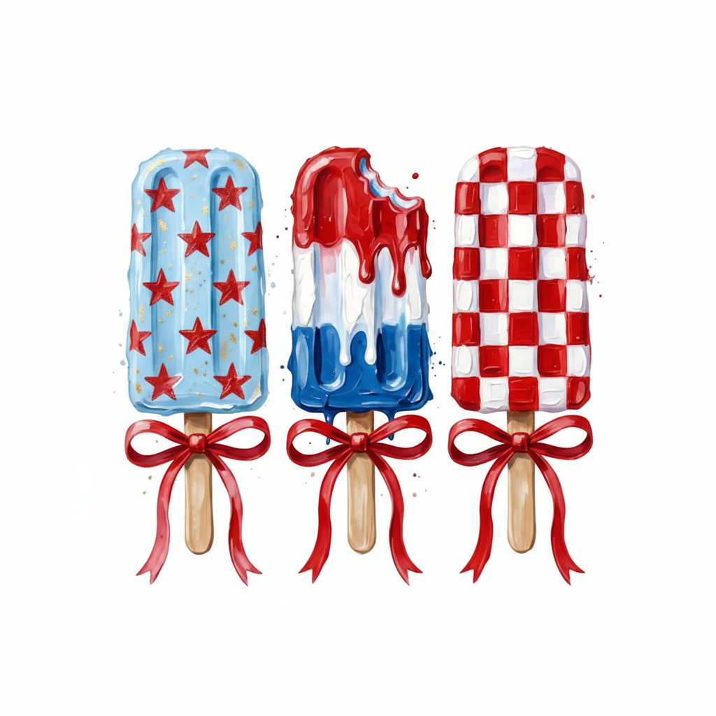 DTF Patriotic Popsicles Stars Checkerboard - Fondo Blanco