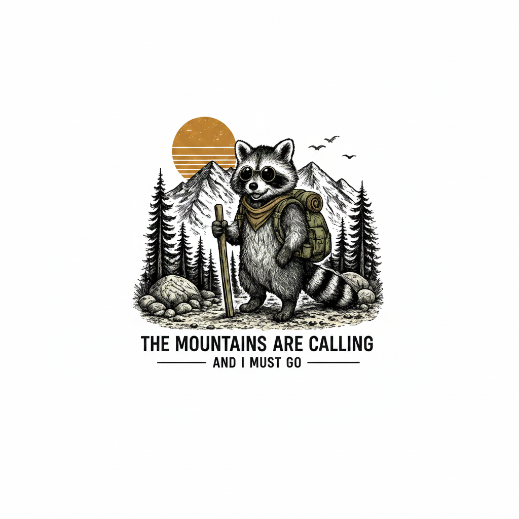 DTF Raccoon Mountains Are Calling - Fondo Blanco