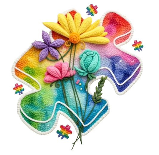 AUTISM AWARENESS PUZZLE FLORAL- CLEAR FILM SCREEN PRINT