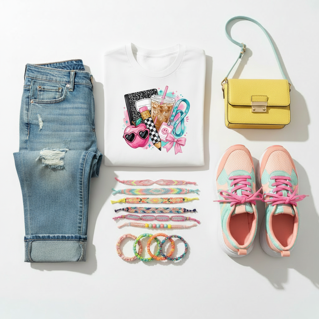 Flat lay con DTF en tshirt
