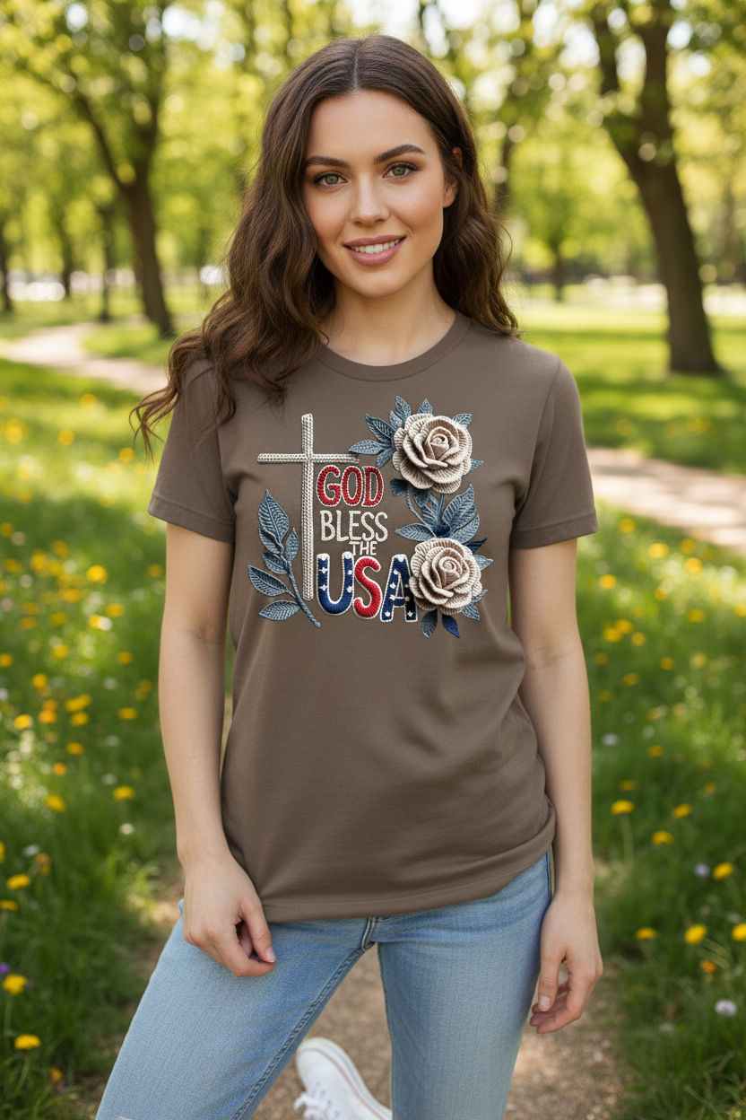 God Bless The USA - Modelo con Camisa Marrón Crema