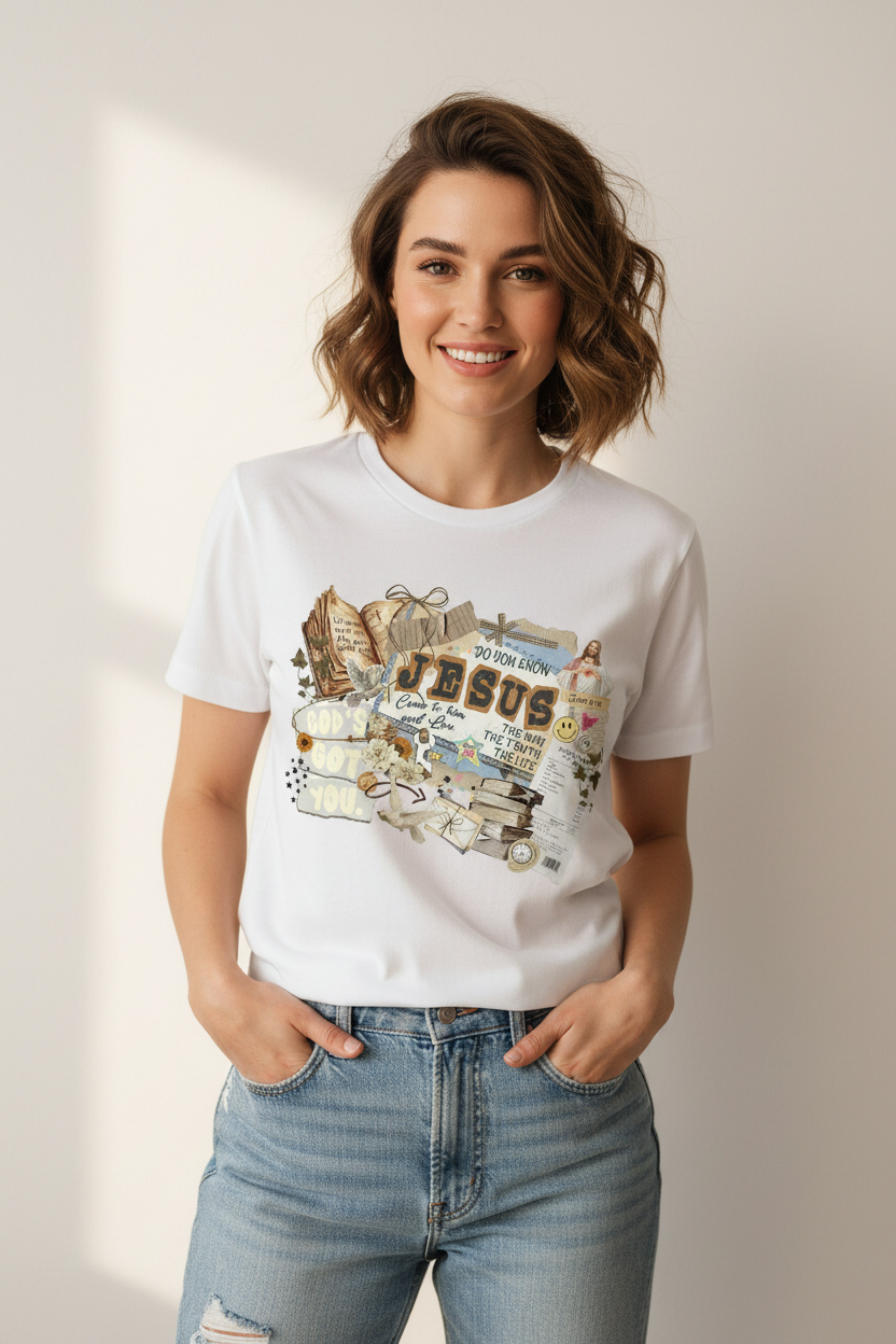 Chica luciendo t-shirt Do You Know Jesus