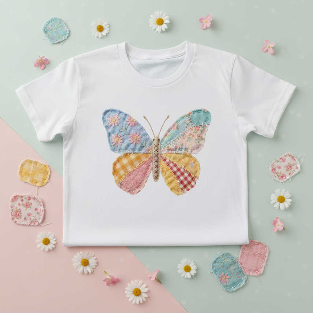 Floral Patchwork Butterfly T-Shirt Mockup