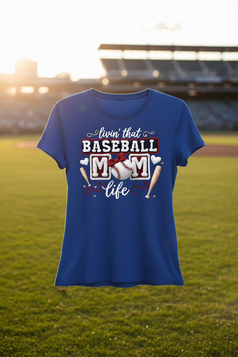 Baseball Mom Life Azul Royal T-Shirt Mockup