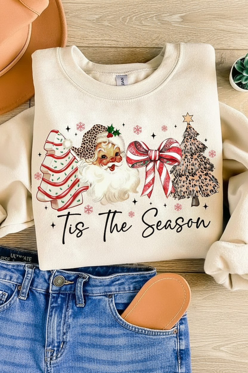 Tis The Season sweatshirt flat lay cozy winter