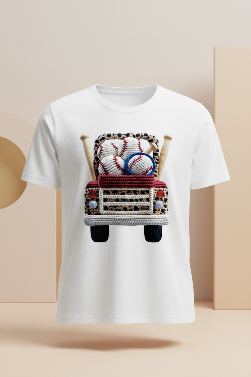 Baseball Leopard Truck White T-Shirt Mockup