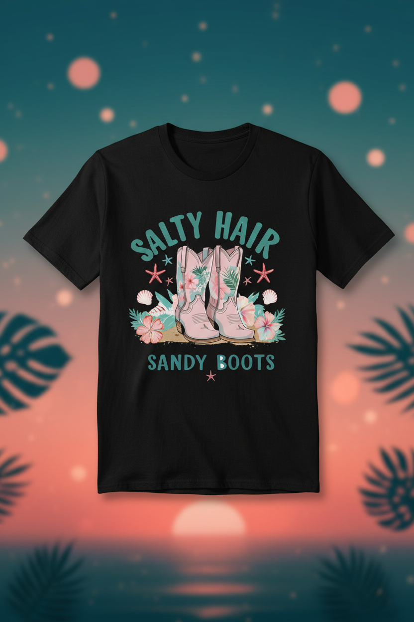 Salty Hair Sandy Boots T-Shirt Mockup Negro