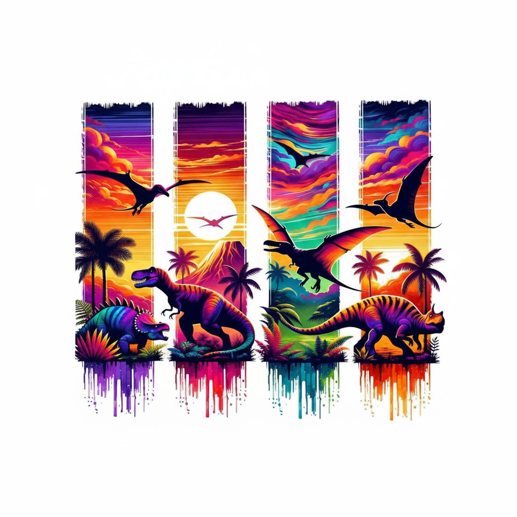 Colorful Dinosaurs DTF Transfer design