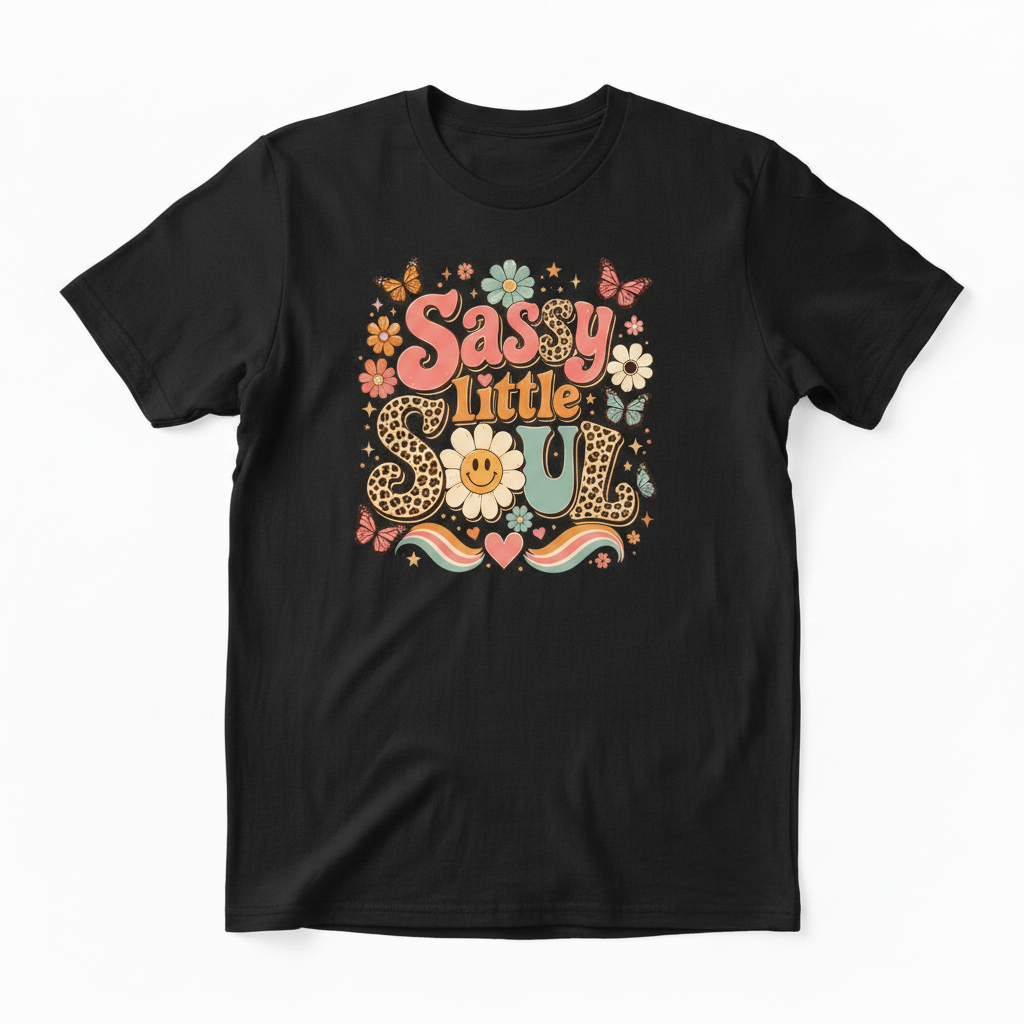 Black t-shirt with Sassy Little Soul DTF transfer design