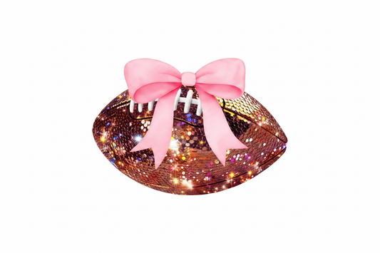 Glitter Football with Bow - DTF Transfer Fondo Blanco