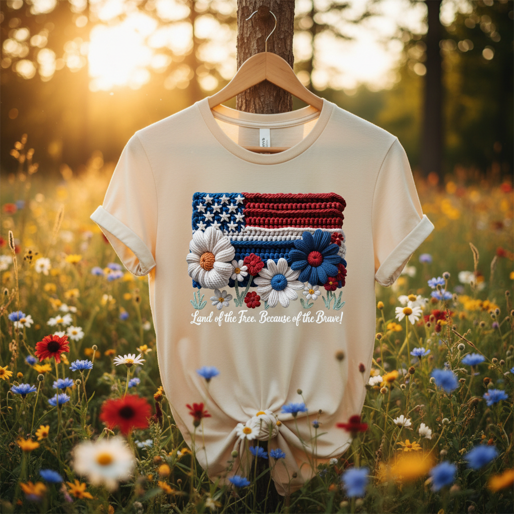 Land of the Free - Camisa Color Crema con Fondo