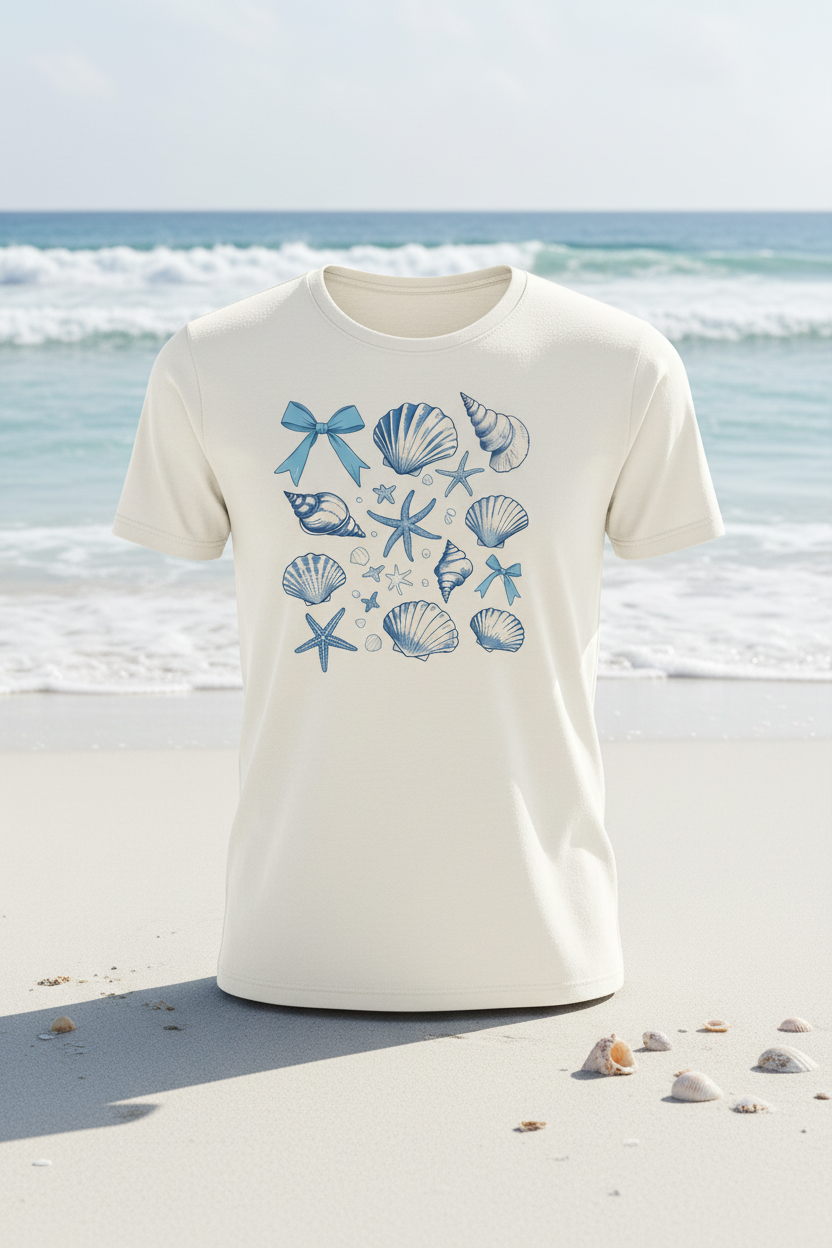 Seashells & Bows Cream T-Shirt Mockup