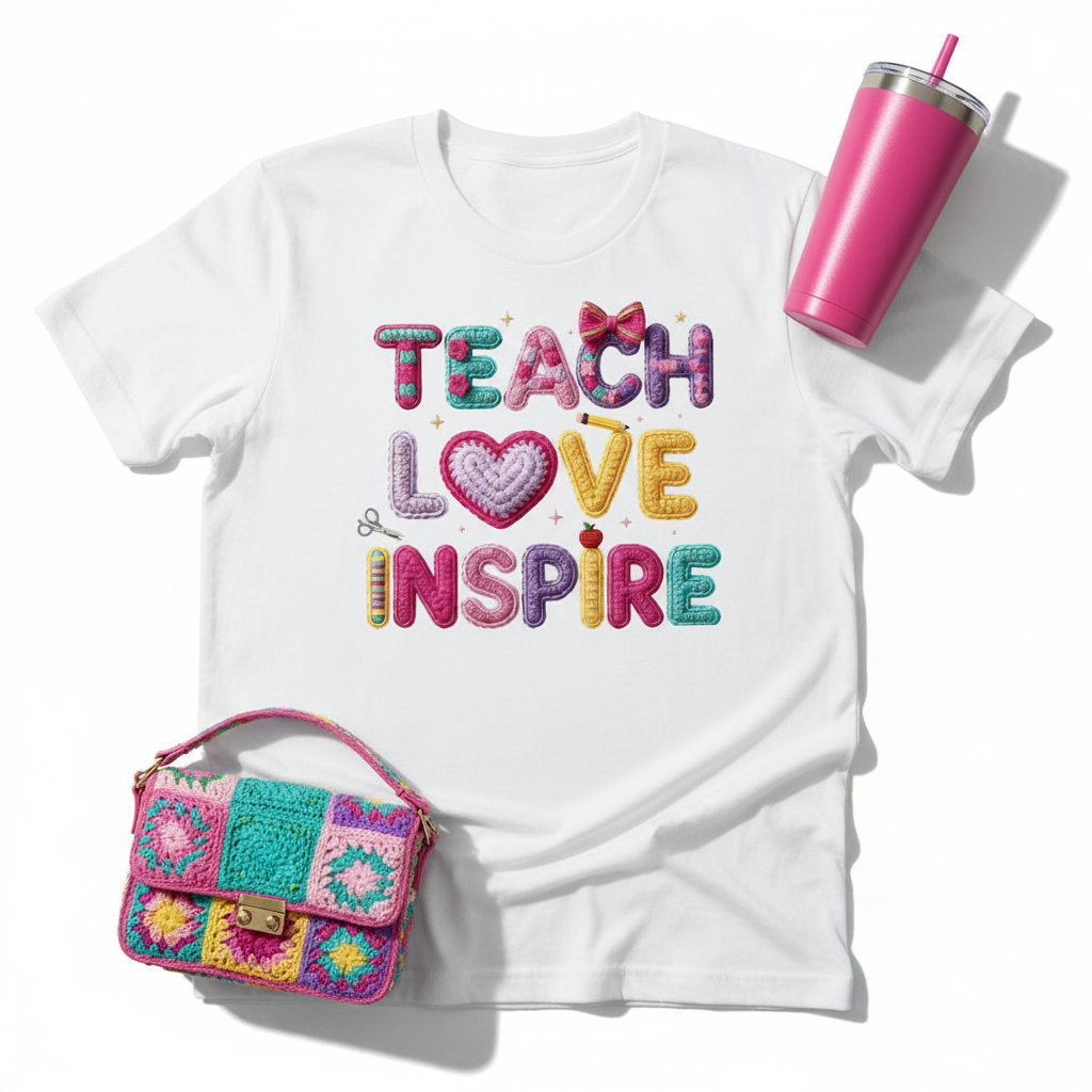 Teach Love Inspire camiseta blanca con accesorios