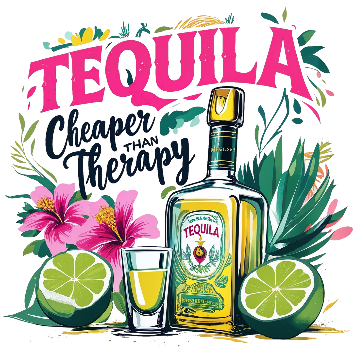 TEQUILA CHEAPER THAN THERAPY -CLEAR FILM SCREEN PRINT